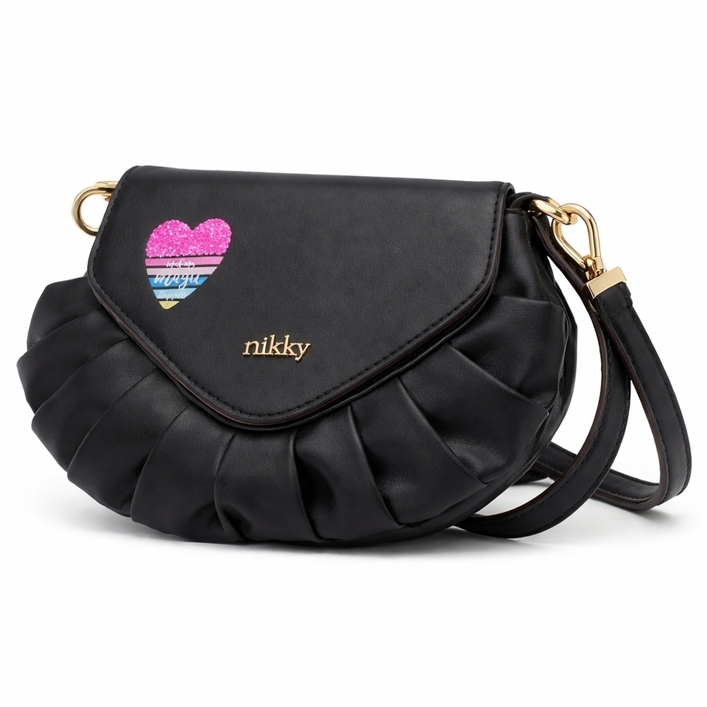 Nikky By Nicole Lee NK12336 Black Ruffle Crossbody Bag Vegan Leather NWT.